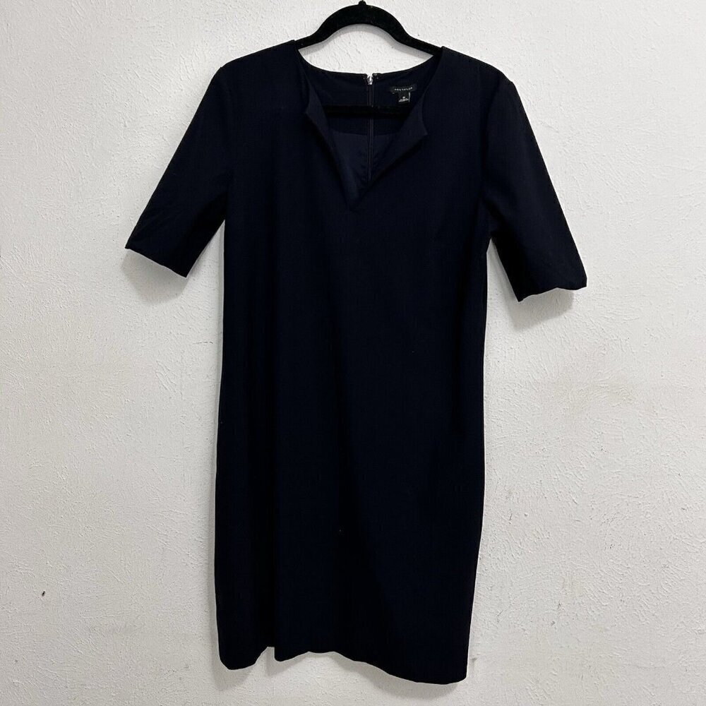 Ann Taylor Navy Blue Short Sleeve Shift Dress Size 8 Split Neck Business  Casual